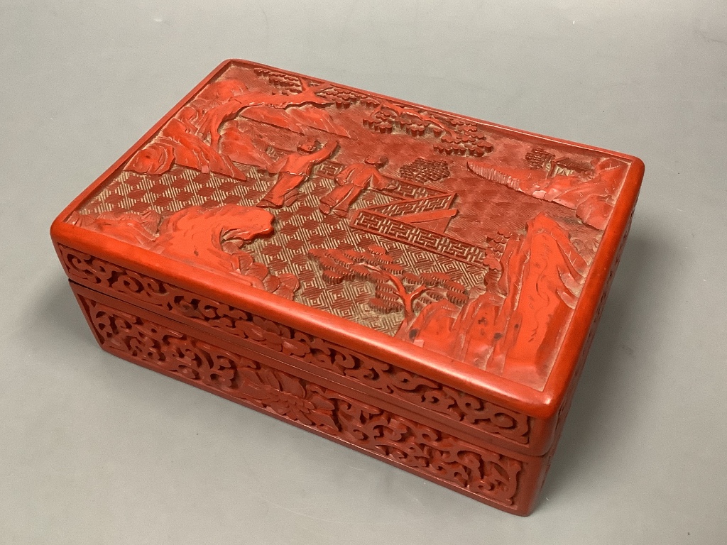 A Chinese cinnabar lacquer box, length 16cm